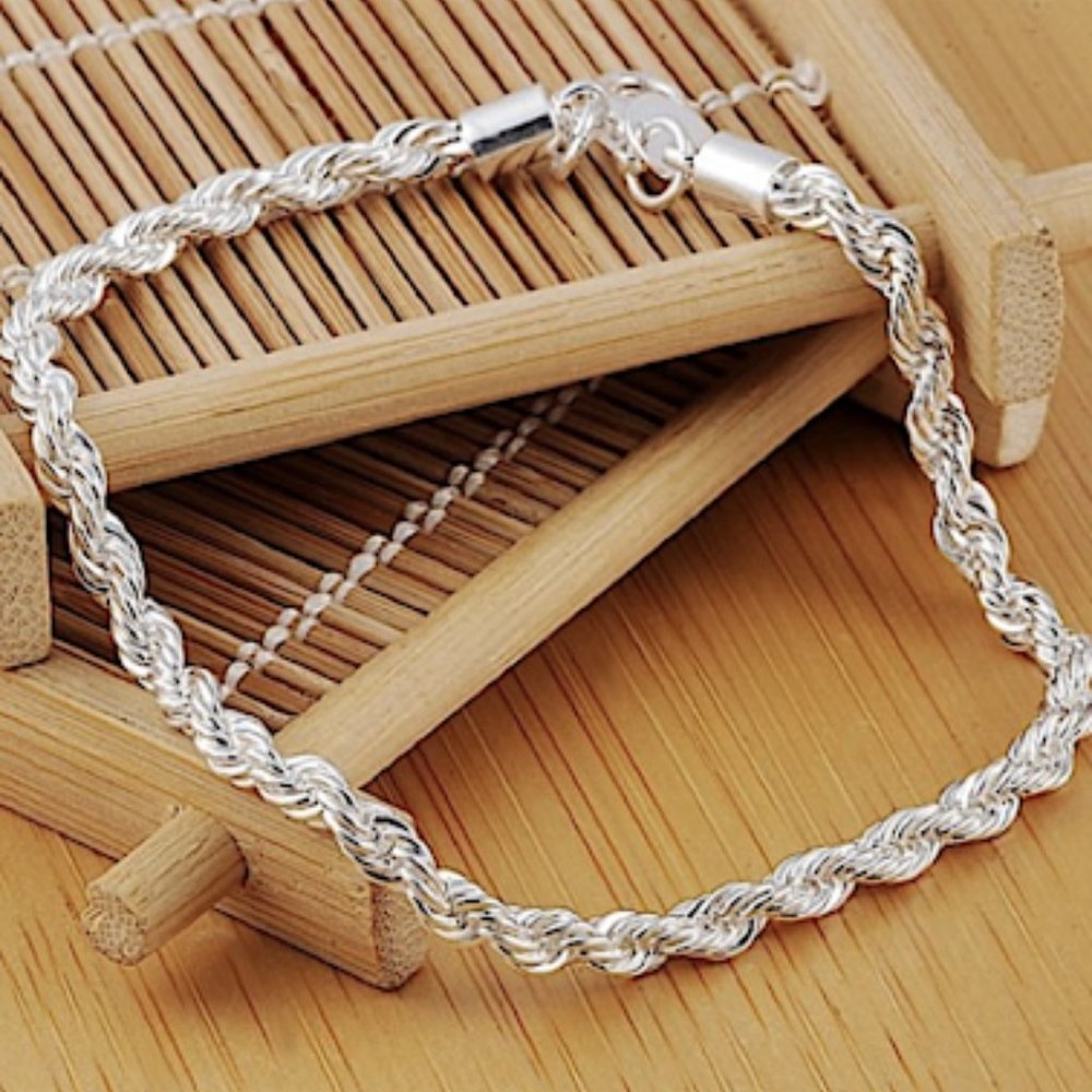 STERLING SILVER ROPE CHAIN NECKLACE  BRACELET SET UNISEX - Picture 4 of 6
